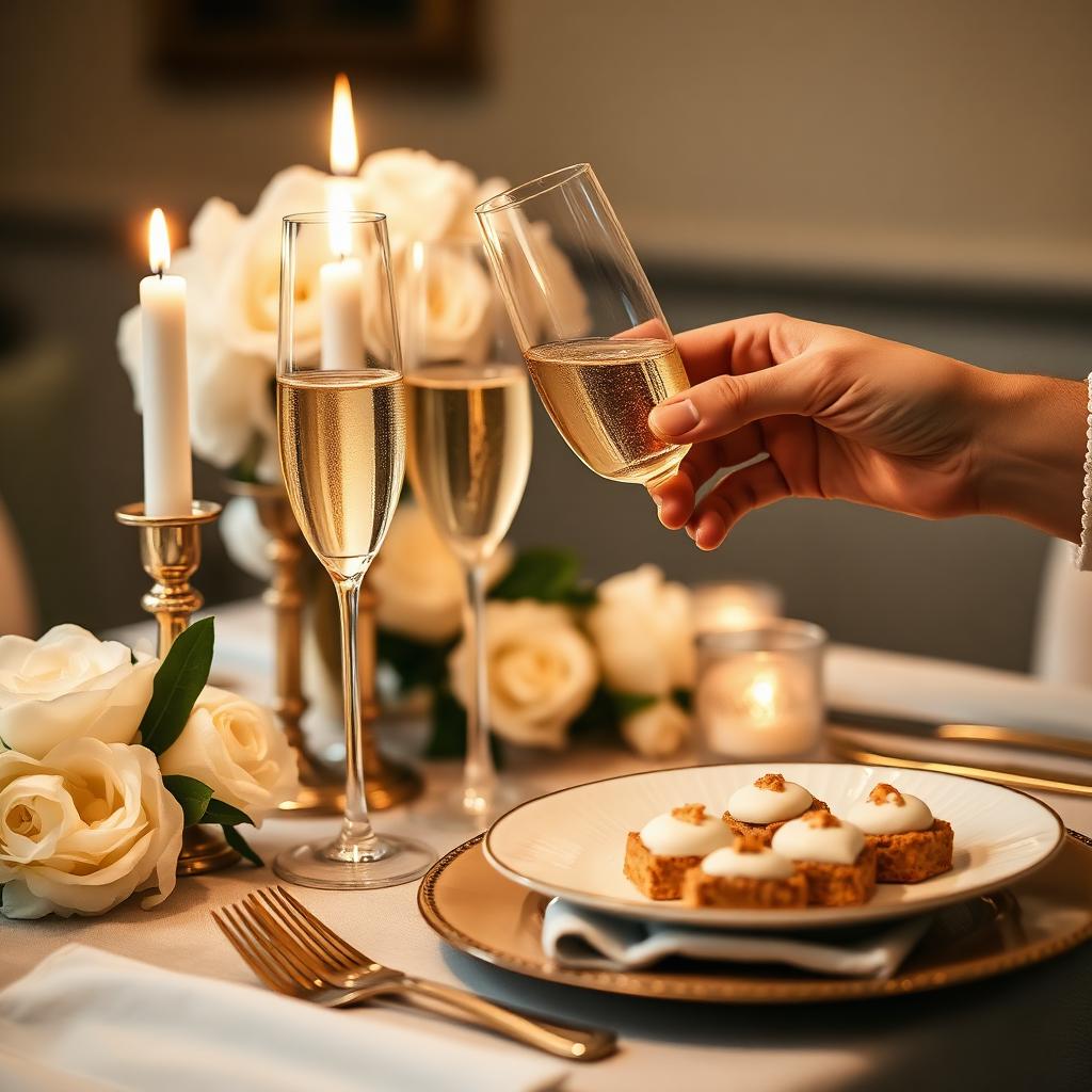 Brindis íntimo con detalles dorados